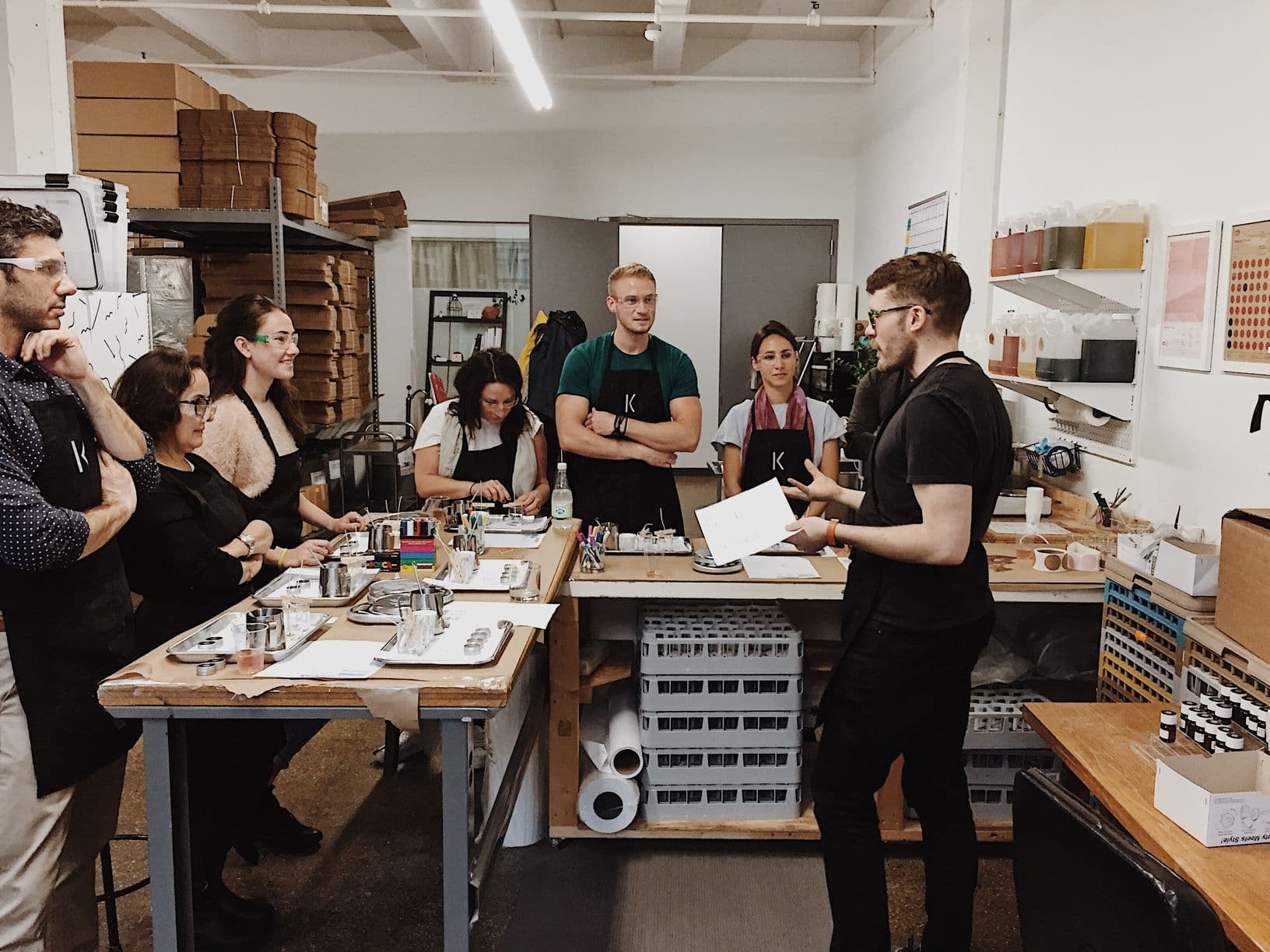 Stephen leading a candle-making workshop at Keap, his candle company